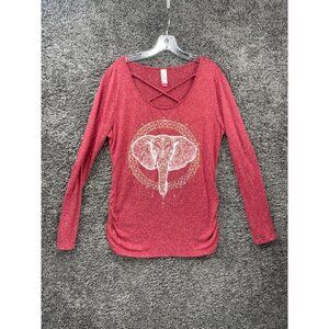 No Boundaries Elephant Shirt Womens XL Pink Criss Cross Scoop Neck Pullover